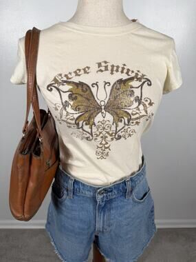 Self Esteem Butterfly Graphic T Shirt Women’s Large Cream Y2K Boho Fairy Grunge